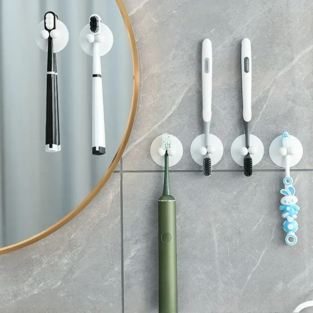 Support mural à ventouse pour brosse à dents électrique, sans perçage, avec crochets et étagère de rangement 2