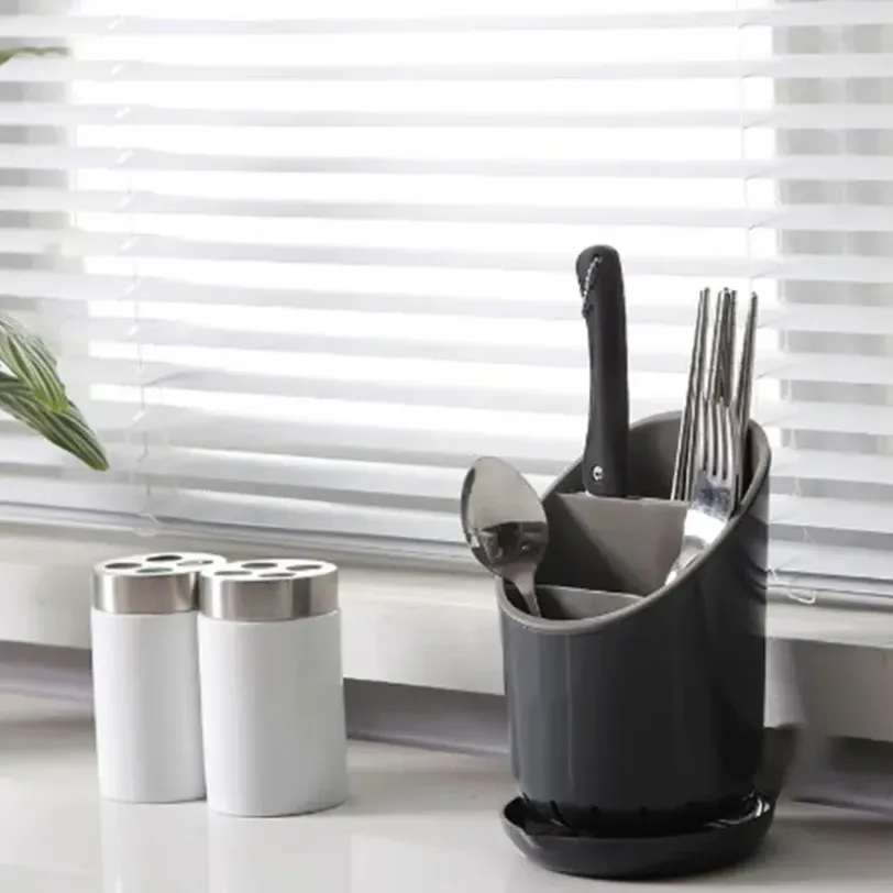 Égouttoir de rangement en plastique pour vaisselle, couteaux et couverts, organisateur de cuisine avec bac de récupération, 1 pièce 3