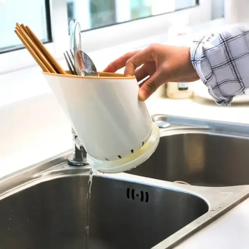 Égouttoir de rangement en plastique pour vaisselle, couteaux et couverts, organisateur de cuisine avec bac de récupération, 1 pièce 2