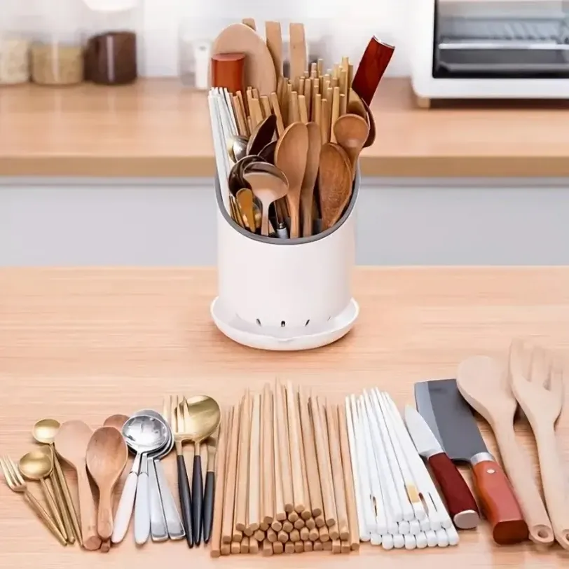 Égouttoir de rangement en plastique pour vaisselle, couteaux et couverts, organisateur de cuisine avec bac de récupération, 1 pièce 4
