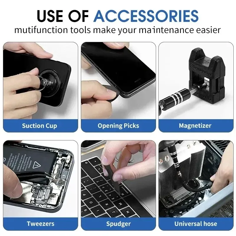 Jeu de tournevis de précision 115 en 1 à embouts hexagonaux et Torx magnétiques, kit de réparation pour smartphones, ordinateurs et montres 4