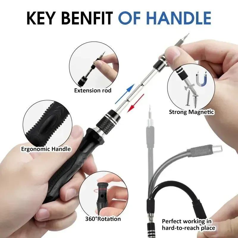 Jeu de tournevis de précision 115 en 1 à embouts hexagonaux et Torx magnétiques, kit de réparation pour smartphones, ordinateurs et montres 5