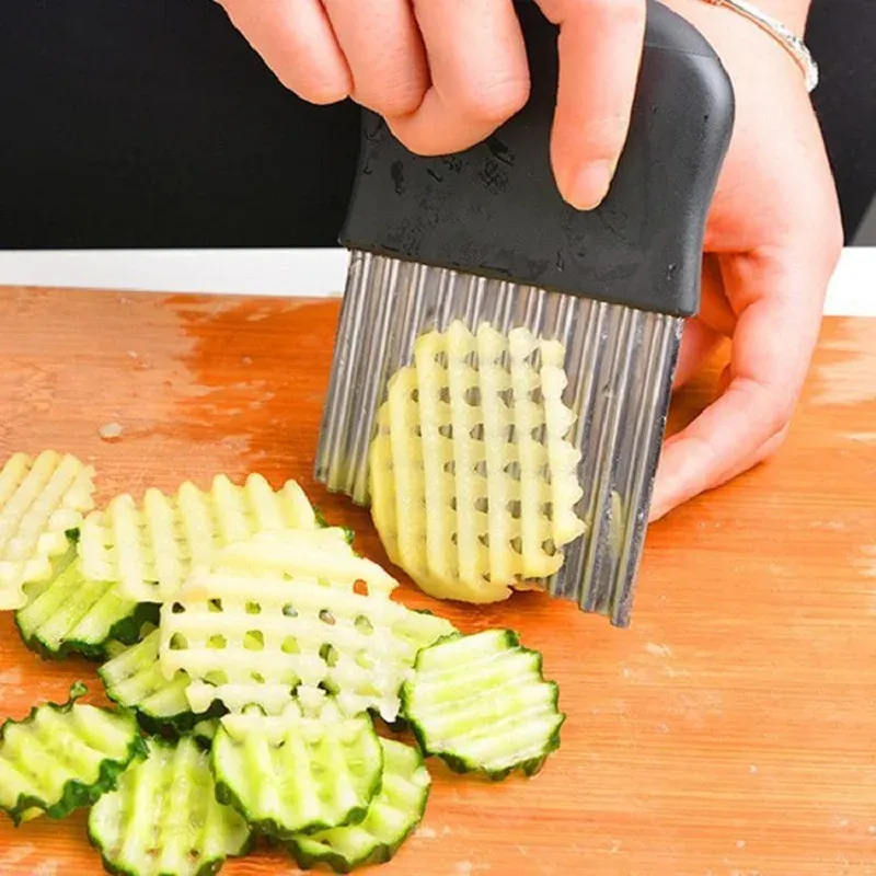 Coupe-frites ondulé en acier inoxydable pour pommes de terre, légumes et fruits 2