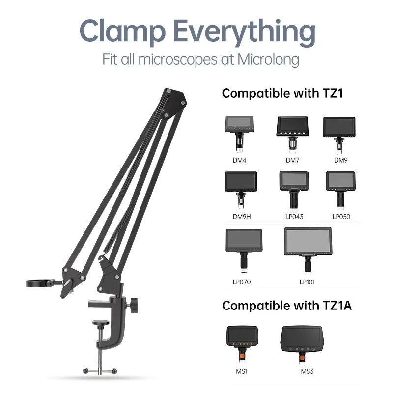 Support de bras flexible pour microscope en métal réglable, support de pièce de monnaie compatible DM4, DM7, DM9, MS1, MS3 6
