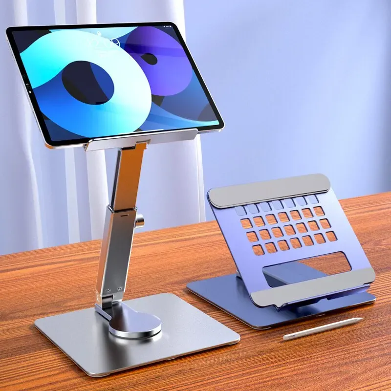 Support de tablette en aluminium pivotant à 360°, pliable et réglable pour iPad Pro, iPad Air, iPad mini, Xiaomi et tablettes de 4 à 14 pouces 1