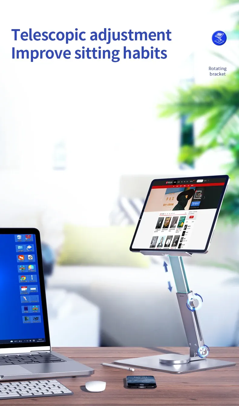 Support de tablette en aluminium, rotation à 360 degrés