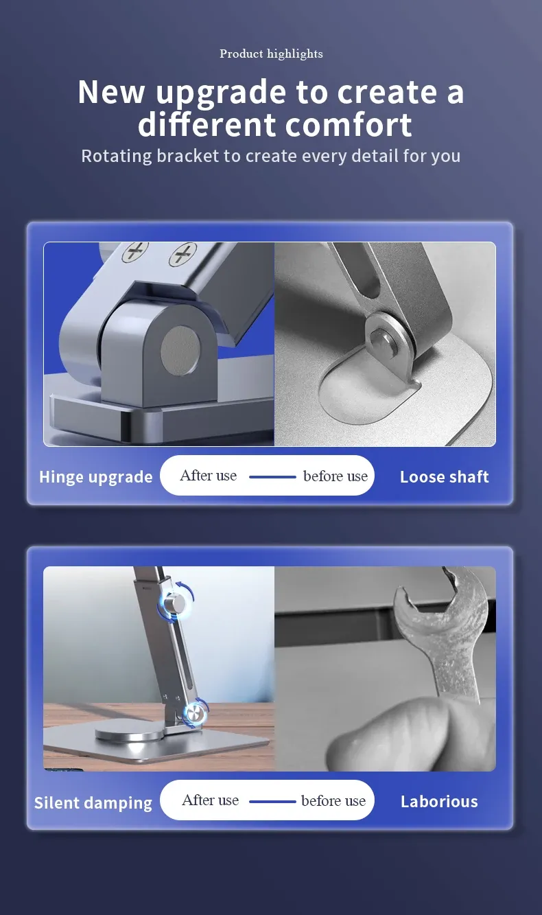 Support de tablette en aluminium, réglage de l'angle