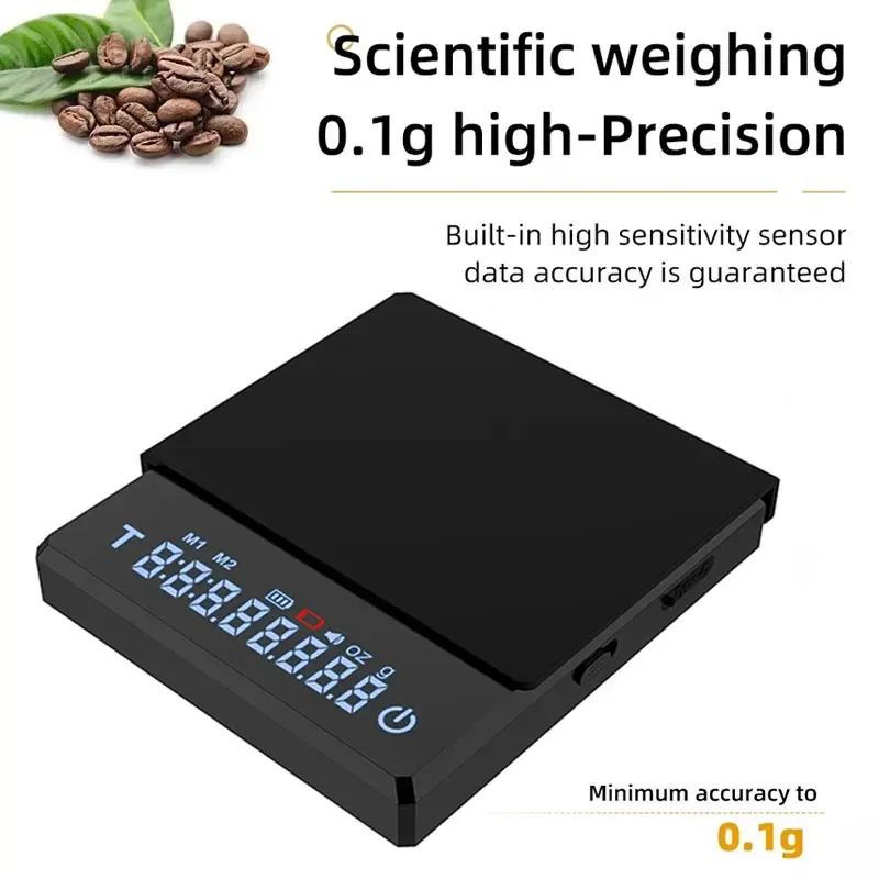 Balance à café professionnelle Bincoo Mini avec minuterie intégrée, précision 0,1 g, capacité 2 kg, affichage g/oz/ml, balance de cuisine numérique haute précision pour barista à domicile 2