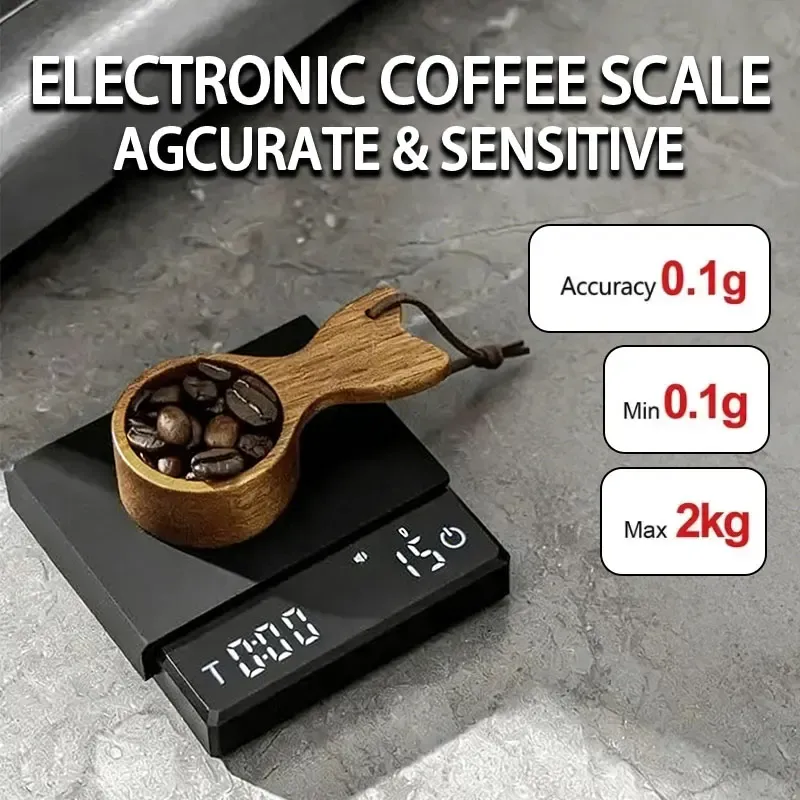 Balance à café professionnelle Bincoo Mini avec minuterie intégrée, précision 0,1 g, capacité 2 kg, affichage g/oz/ml, balance de cuisine numérique haute précision pour barista à domicile 5