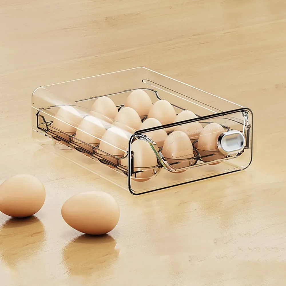 Boîte de rangement transparente pour œufs à double couche, en plastique transparent, grande capacité, avec échelle de temps 7