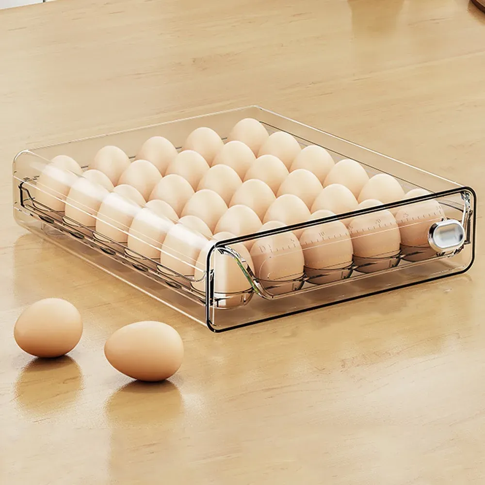 Boîte de rangement transparente pour œufs à double couche, en plastique transparent, grande capacité, avec échelle de temps 9