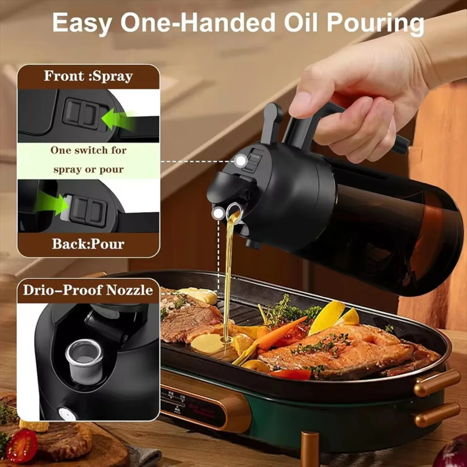 Pulvérisateur d'huile marron opaque 470 ml (16 oz) pour la cuisson, bouteille distributrice d'huile d'olive 2 en 1 2