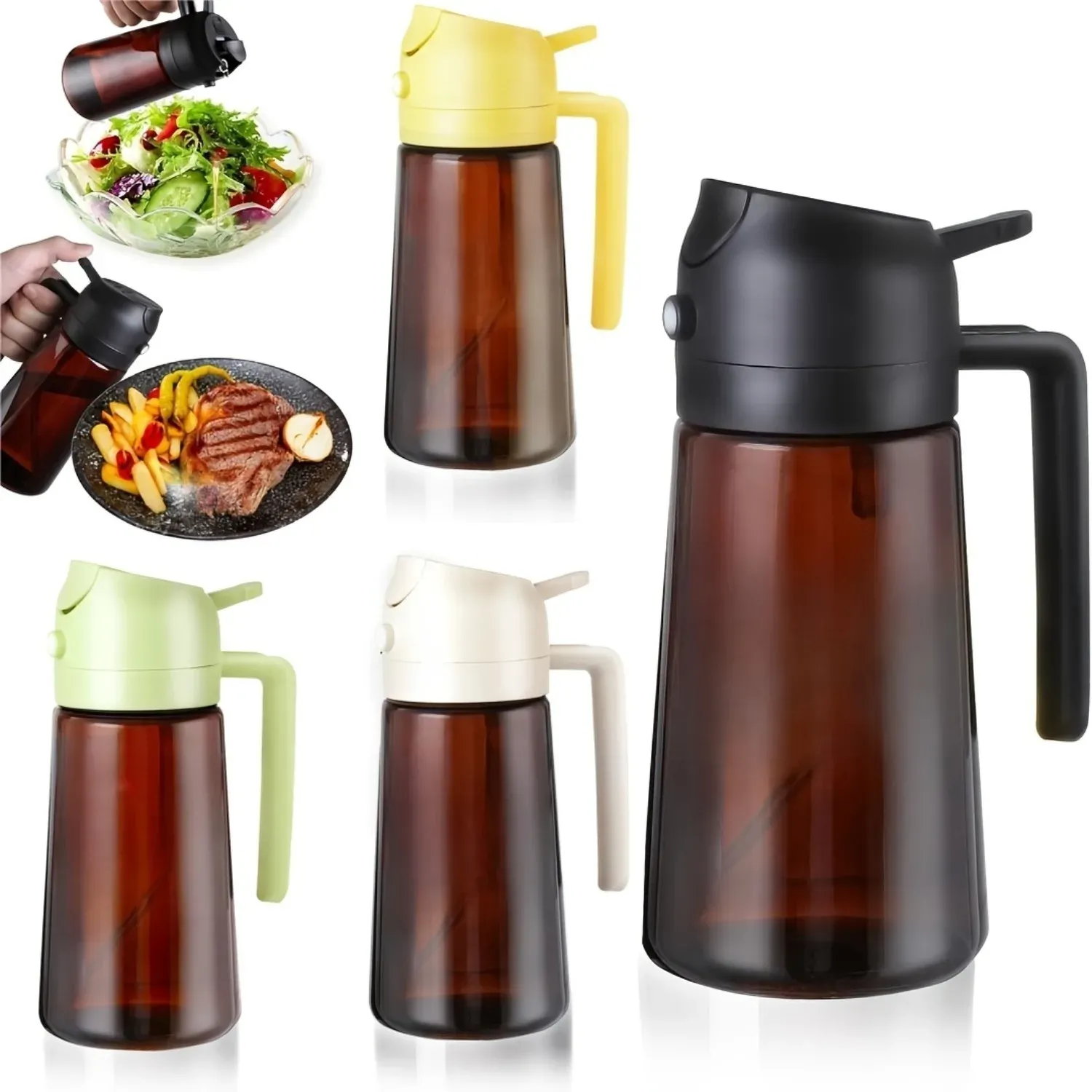 Pulvérisateur d'huile marron opaque 470 ml (16 oz) pour la cuisson, bouteille distributrice d'huile d'olive 2 en 1 6