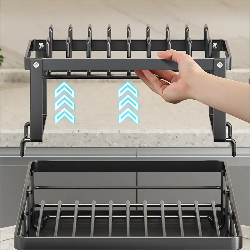 Égouttoir à vaisselle réglable en acier inoxydable avec range-assiettes pour évier 3