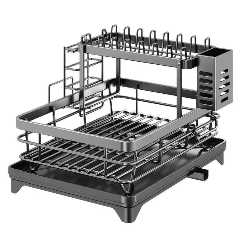 Égouttoir à vaisselle réglable en acier inoxydable avec range-assiettes pour évier 6