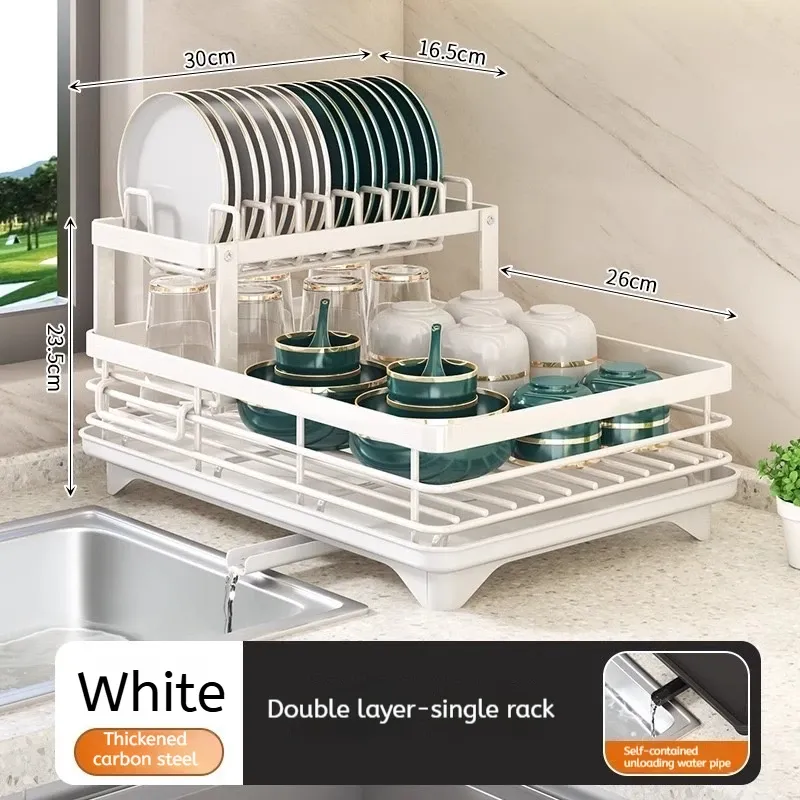 Égouttoir à vaisselle réglable en acier inoxydable avec range-assiettes pour évier 7