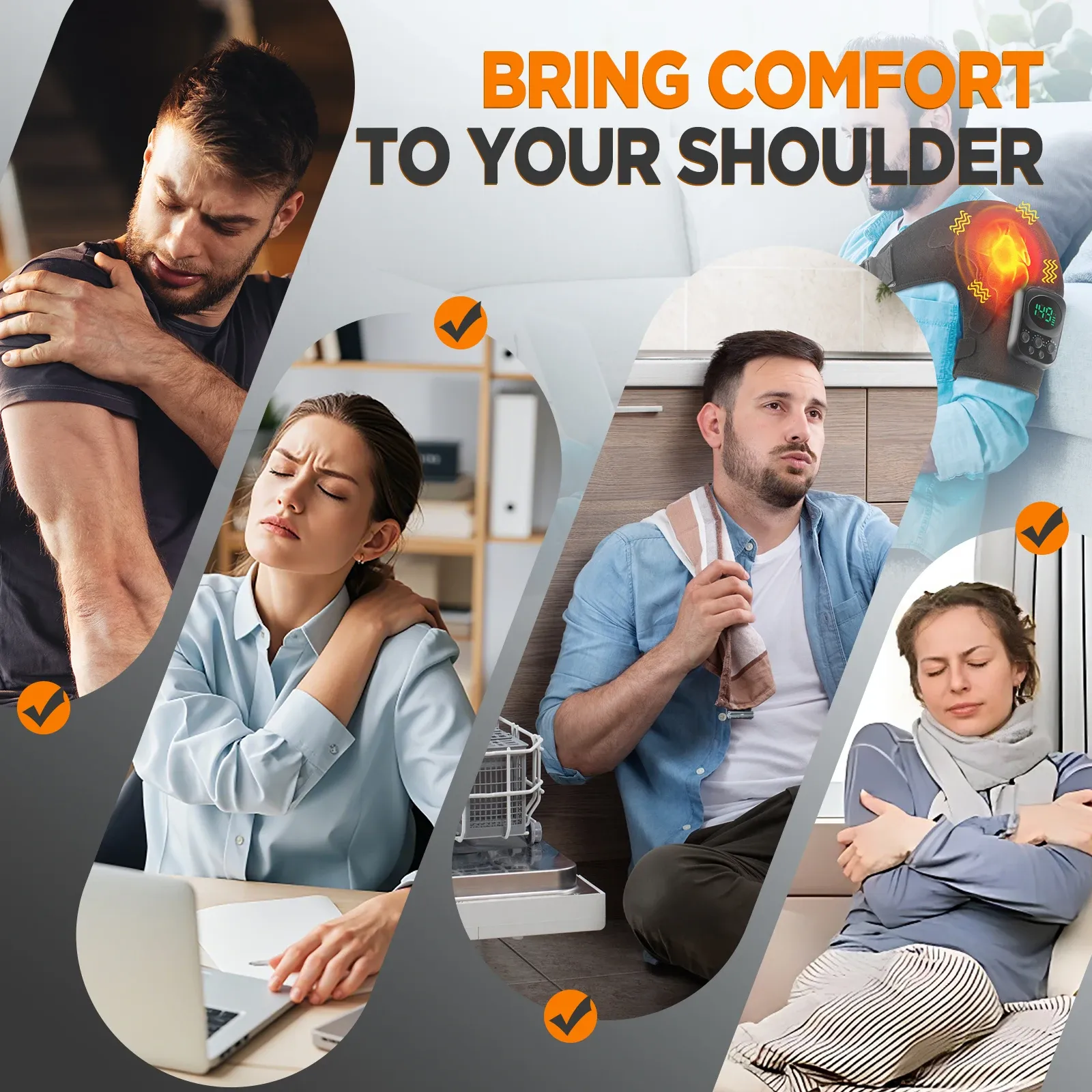 Masseur d'épaules électrique chauffant à vibrations, ceinture de massage pour la relaxation des épaules et du cou, appareil de massage musculaire 5
