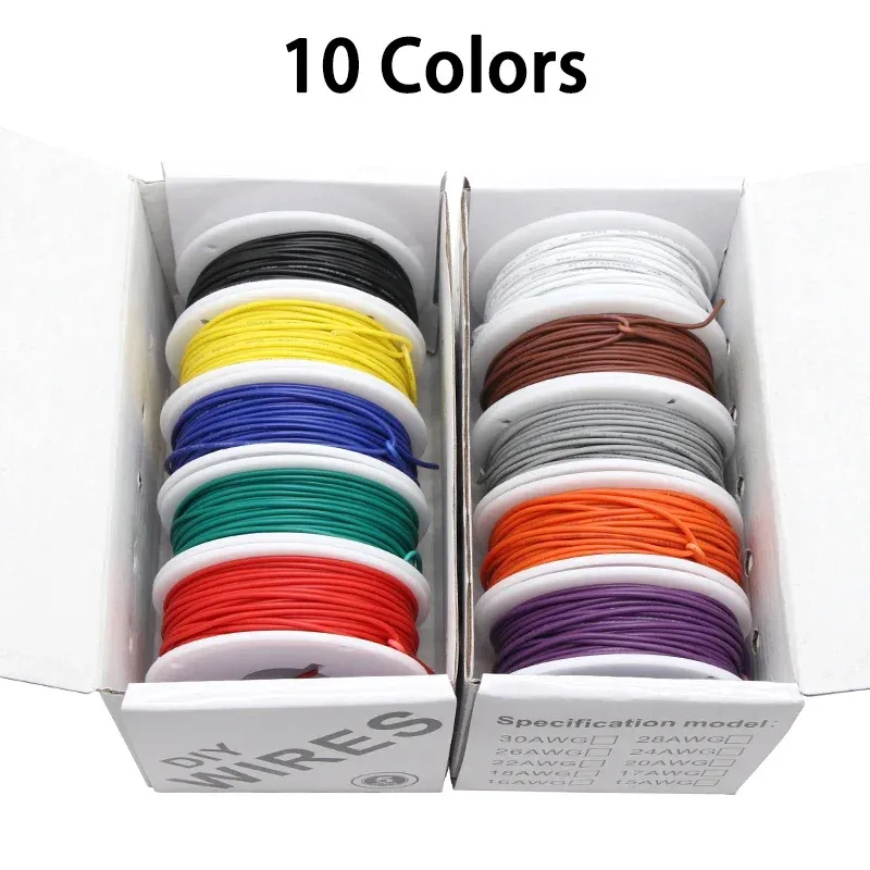 Fil UL1007 (kit de 5 couleurs) câble en cuivre étamé isolé PVC, 30 28 26 24 22 20 18 16 AWG, fil de câblage électrique toronné pour circuits imprimés 5