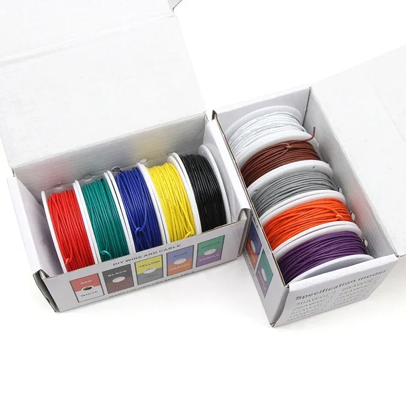 Fil UL1007 (kit de 5 couleurs) câble en cuivre étamé isolé PVC, 30 28 26 24 22 20 18 16 AWG, fil de câblage électrique toronné pour circuits imprimés 6