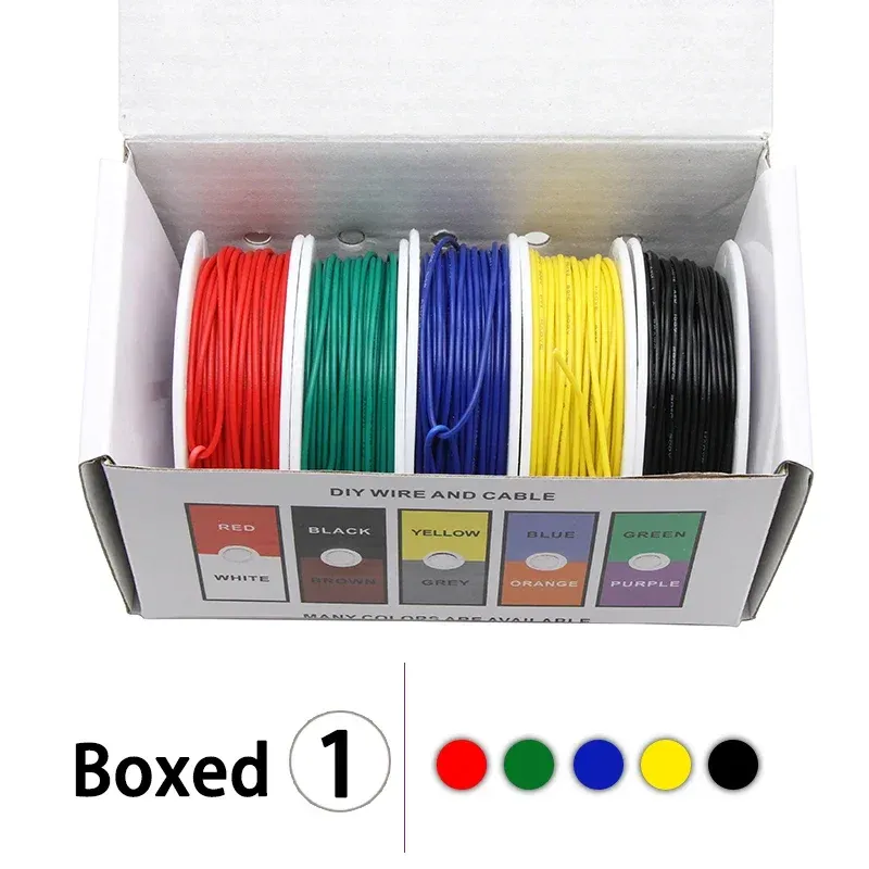 Fil UL1007 (kit de 5 couleurs) câble en cuivre étamé isolé PVC, 30 28 26 24 22 20 18 16 AWG, fil de câblage électrique toronné pour circuits imprimés 7