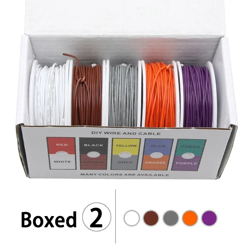 Fil UL1007 (kit de 5 couleurs) câble en cuivre étamé isolé PVC, 30 28 26 24 22 20 18 16 AWG, fil de câblage électrique toronné pour circuits imprimés 8