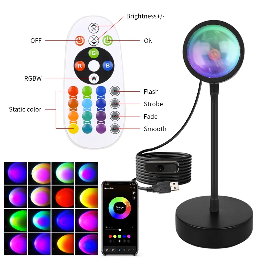 Lampe Coucher de Soleil Intelligente Tuya LED RGB USB avec Projection à Distance, Compatible Smart Life 2