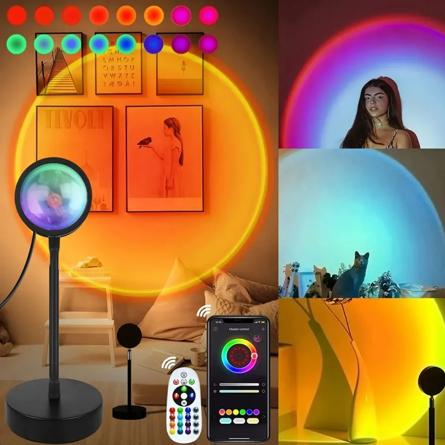 Lampe Coucher de Soleil Intelligente Tuya LED RGB USB avec Projection à Distance, Compatible Smart Life