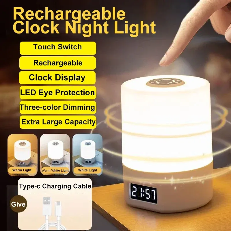 Lampe de nuit LED rechargeable à intensité variable et à commande tactile, idéale pour la chambre, le salon ou le bureau, avec une lumière douce et chaleureuse 7