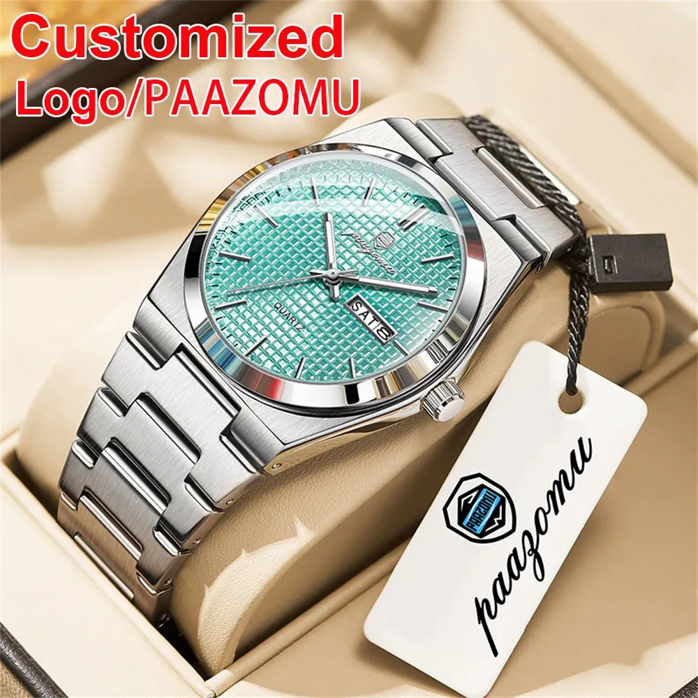 Montre personnalisée PAAZOMU pour homme, montre de luxe, élégante et lumineuse, étanche, chronographe avec date, montre à quartz