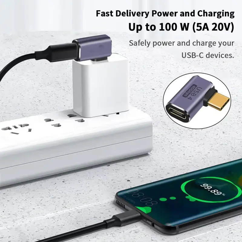 Adaptateur USB4.0 40 Gbps OTG Type C coudé à 90 degrés, 100 W 5 A, convertisseur de charge rapide USB-C vers USB-C, adaptateur de données USB-C pour MacBook 8K 60 Hz 4