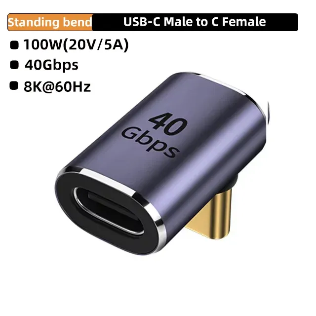 Adaptateur USB4.0 40 Gbps OTG Type C coudé à 90 degrés, 100 W 5 A, convertisseur de charge rapide USB-C vers USB-C, adaptateur de données USB-C pour MacBook 8K 60 Hz 9