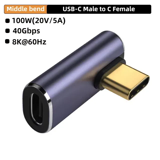 Adaptateur USB4.0 40 Gbps OTG Type C coudé à 90 degrés, 100 W 5 A, convertisseur de charge rapide USB-C vers USB-C, adaptateur de données USB-C pour MacBook 8K 60 Hz 10
