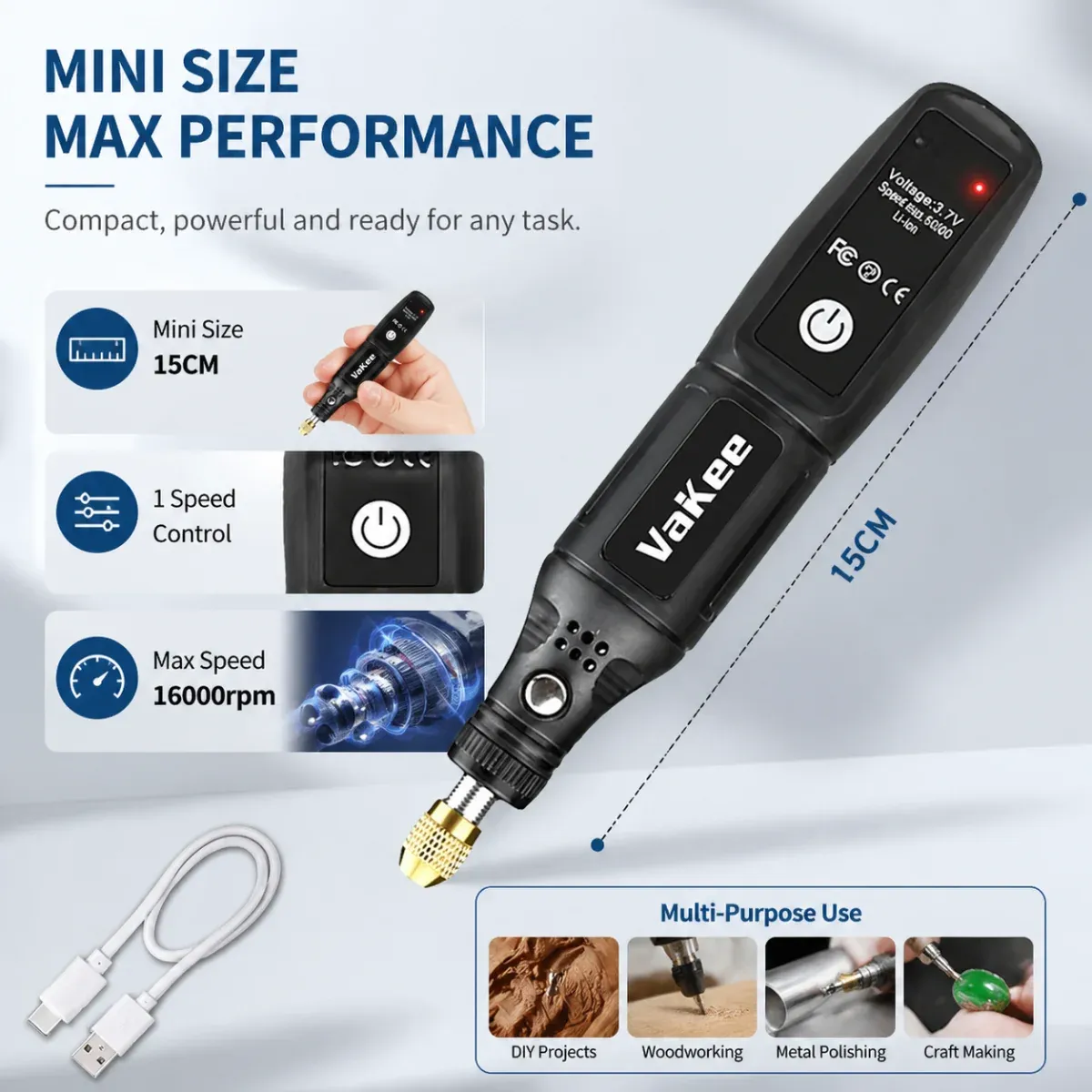 Mini perceuse électrique USB sans fil, vue d'ensemble du design