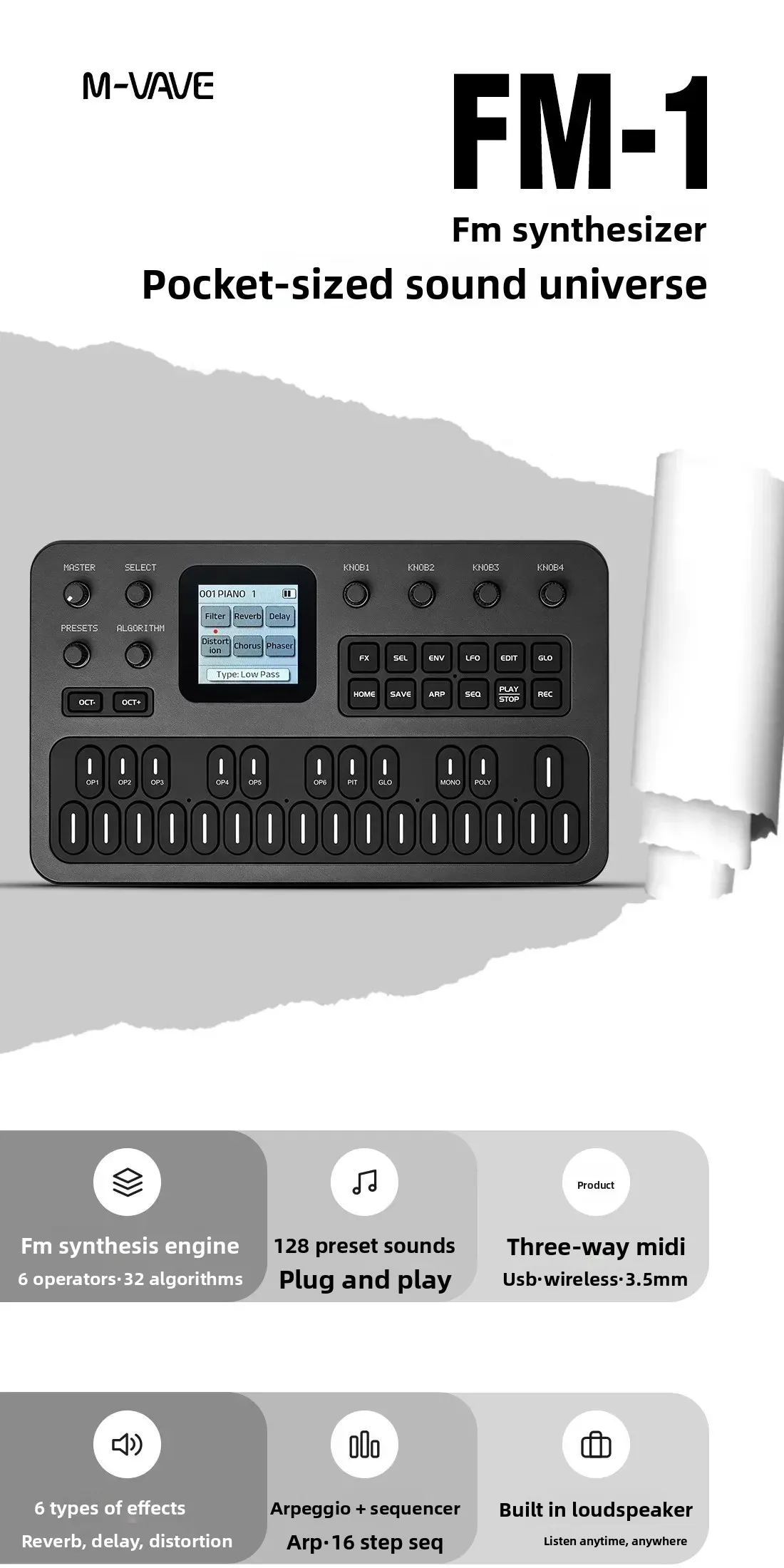 Vue d'ensemble du synthétiseur FM portable M-Vave FM-1