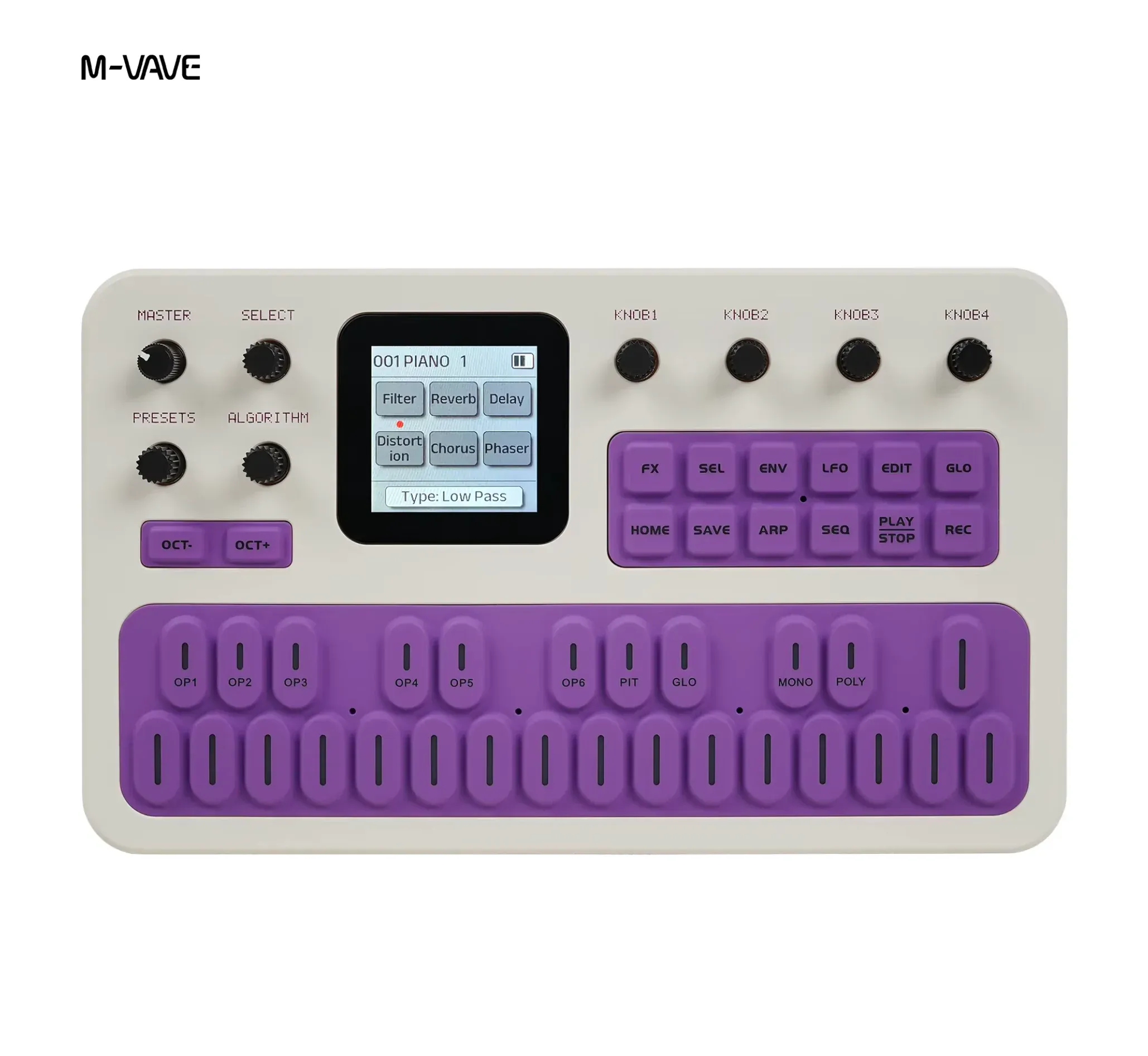 Synthétiseur FM portable M-Vave FM-1 à 6 opérateurs, 32 algorithmes, 128 préréglages, haut-parleur intégré, Bluetooth, MIDI, autonomie de batterie de 12 h 11
