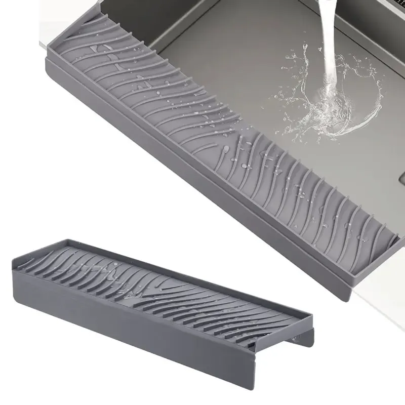 Protection anti-éclaboussures en silicone pour évier de cuisine, 20 pouces de long, avec ventouse, découpable et à séchage rapide - Image 1