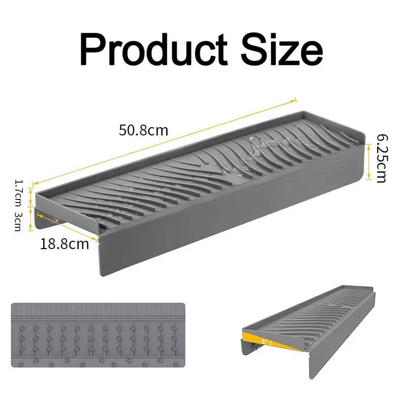 Protection anti-éclaboussures en silicone pour évier de cuisine, 20 pouces de long, avec ventouse, découpable et à séchage rapide 4