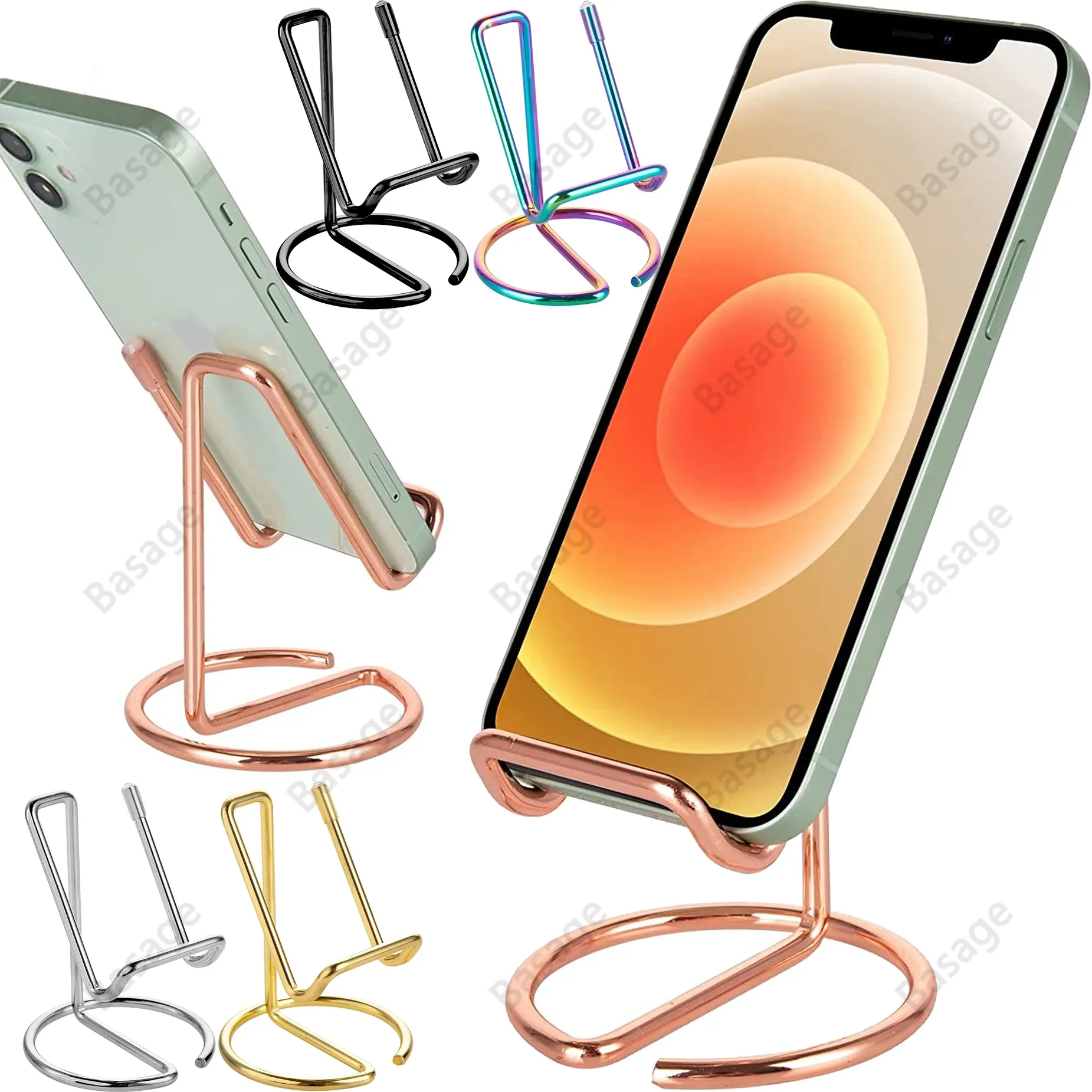 Support de bureau en métal pour téléphone portable et tablette, avec porte-carte de visite
