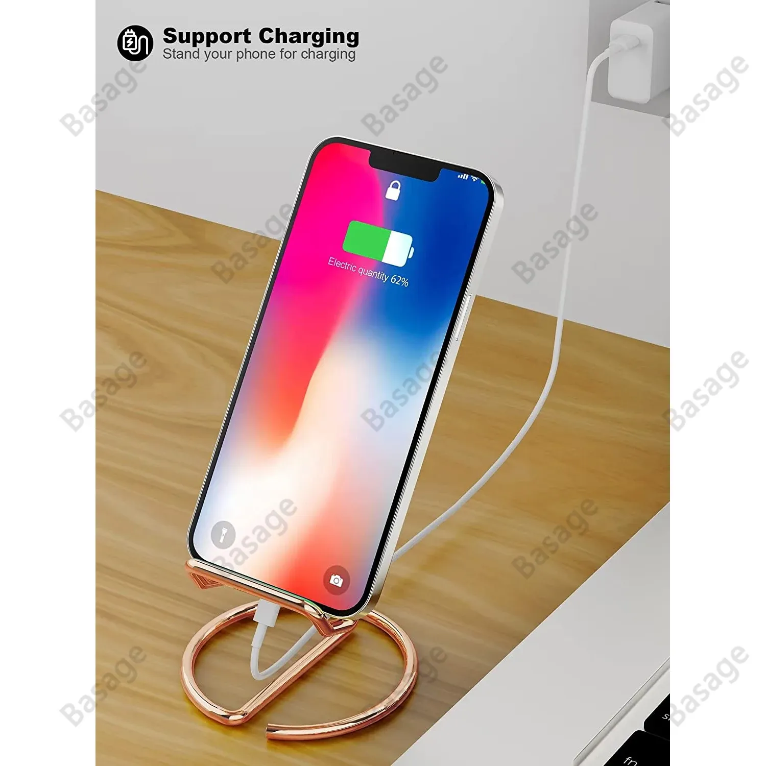 Support de bureau en métal pour téléphone portable et tablette, avec porte-carte de visite 3