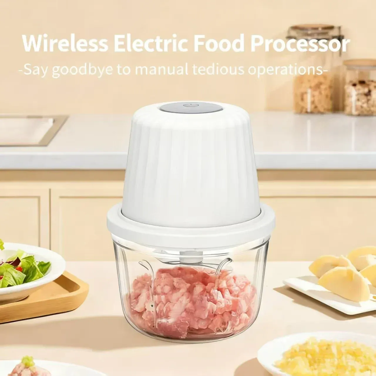 Hachoir électrique sans fil 400 ml à 6 lames, mini hachoir à ail et légumes portable USB 1