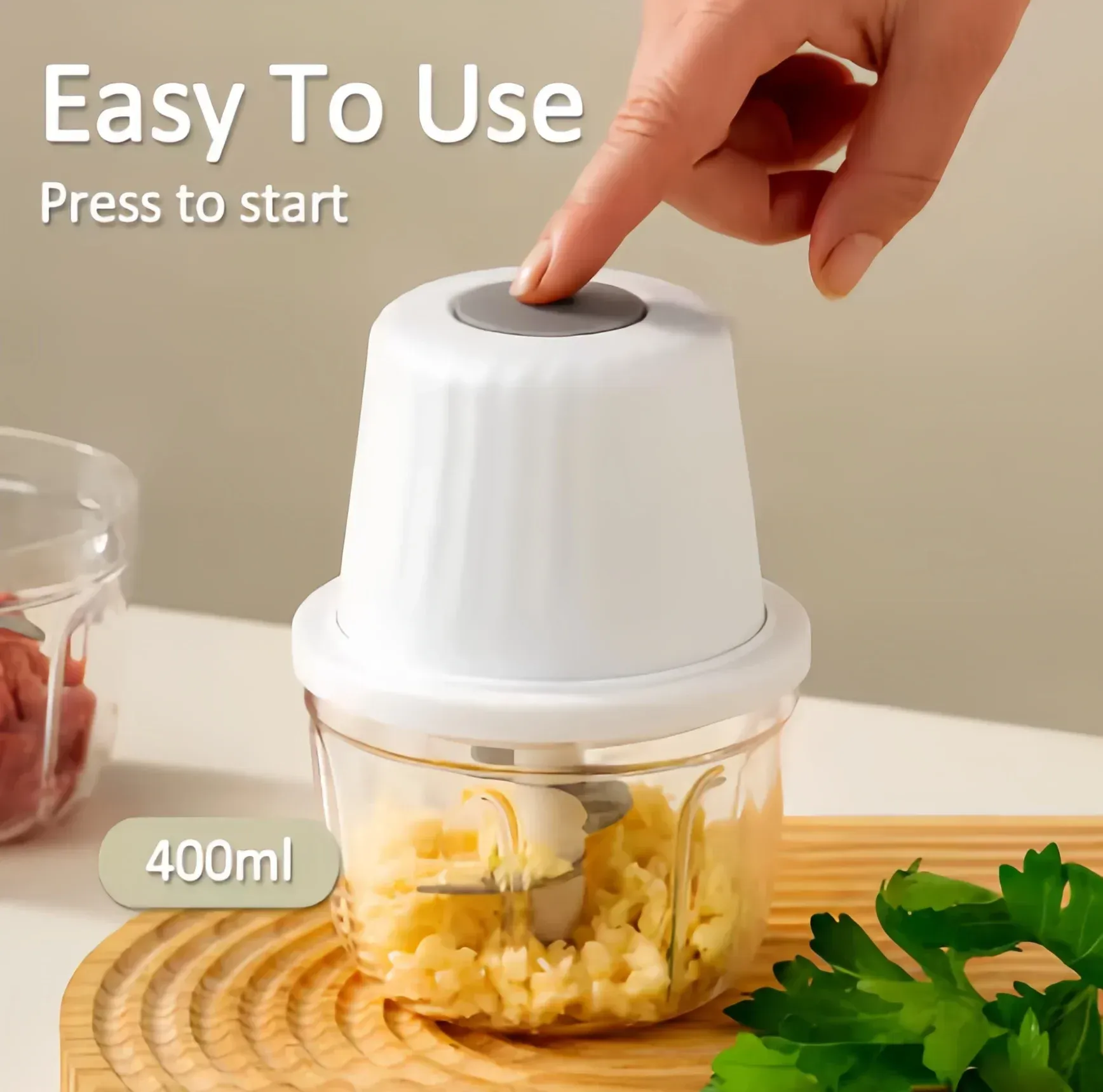 Hachoir électrique sans fil 400 ml à 6 lames, mini hachoir à ail et légumes portable USB 2