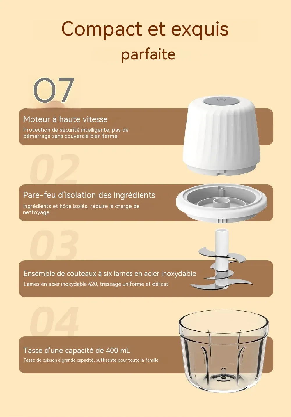 Détail de la lame et du bol du hachoir