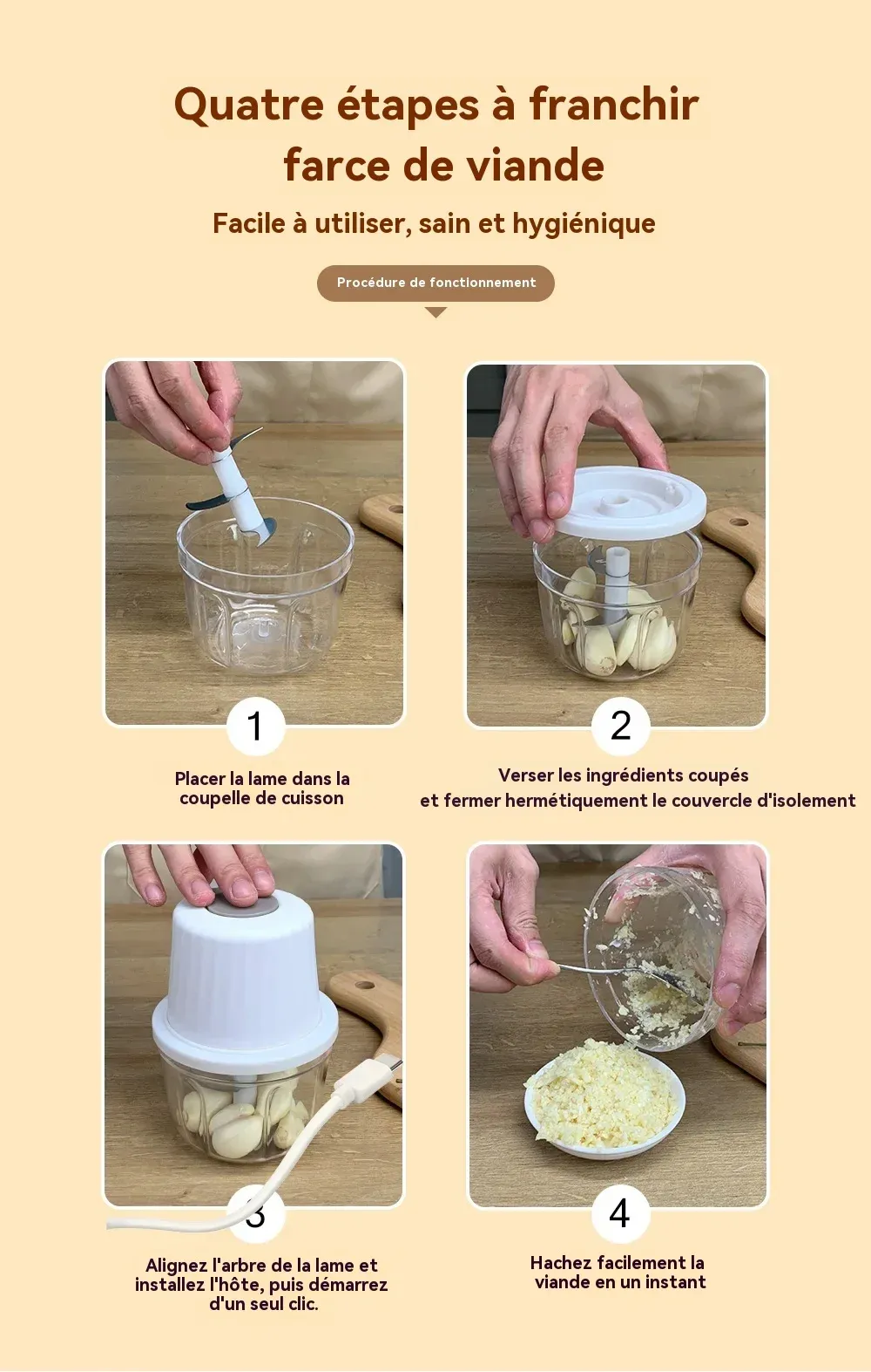 Hachoir électrique en contexte de cuisine