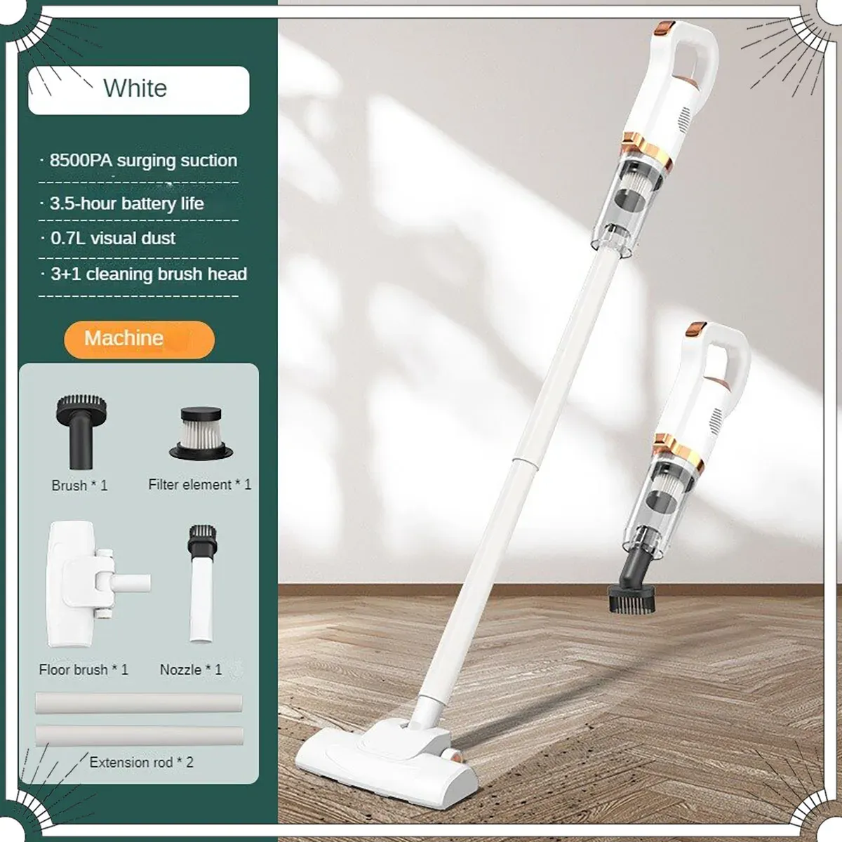 Aspirateur à main sans fil, 8500 Pa, puissant, pour la maison et la voiture, élimine les acariens et nettoie la poussière au sol