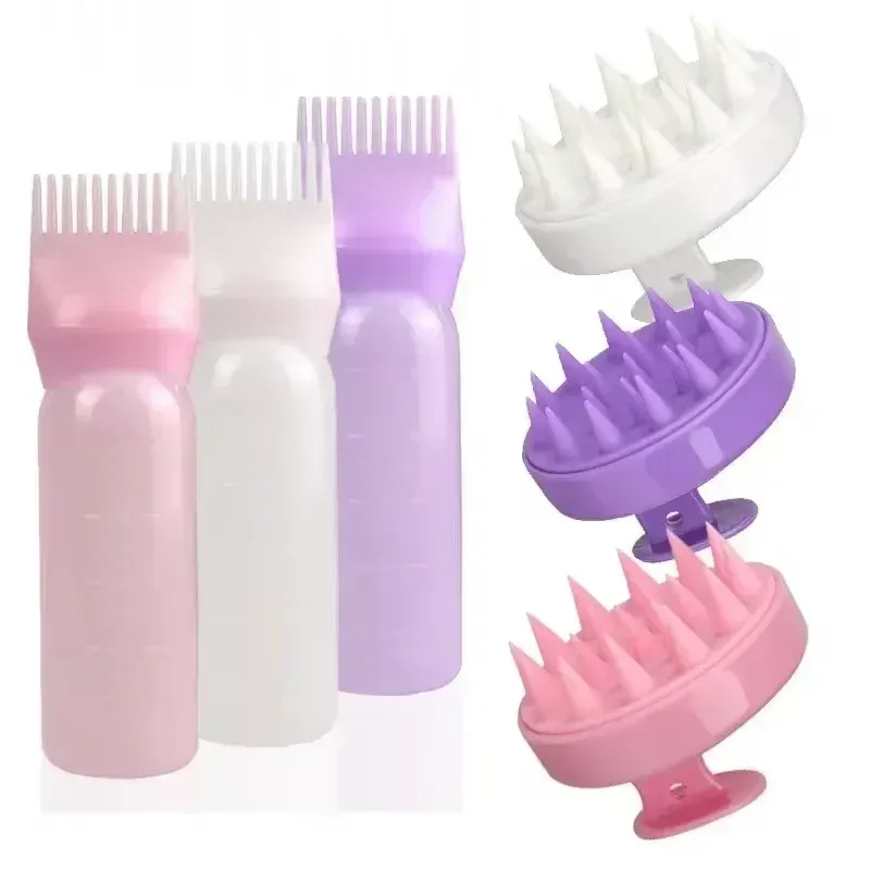 Brosse à shampoing en silicone avec peigne de massage du cuir chevelu, flacon applicateur pour coloration capillaire avec brosse, outil de coiffure pour salon, spécial perruques en cheveux naturels - Image 1