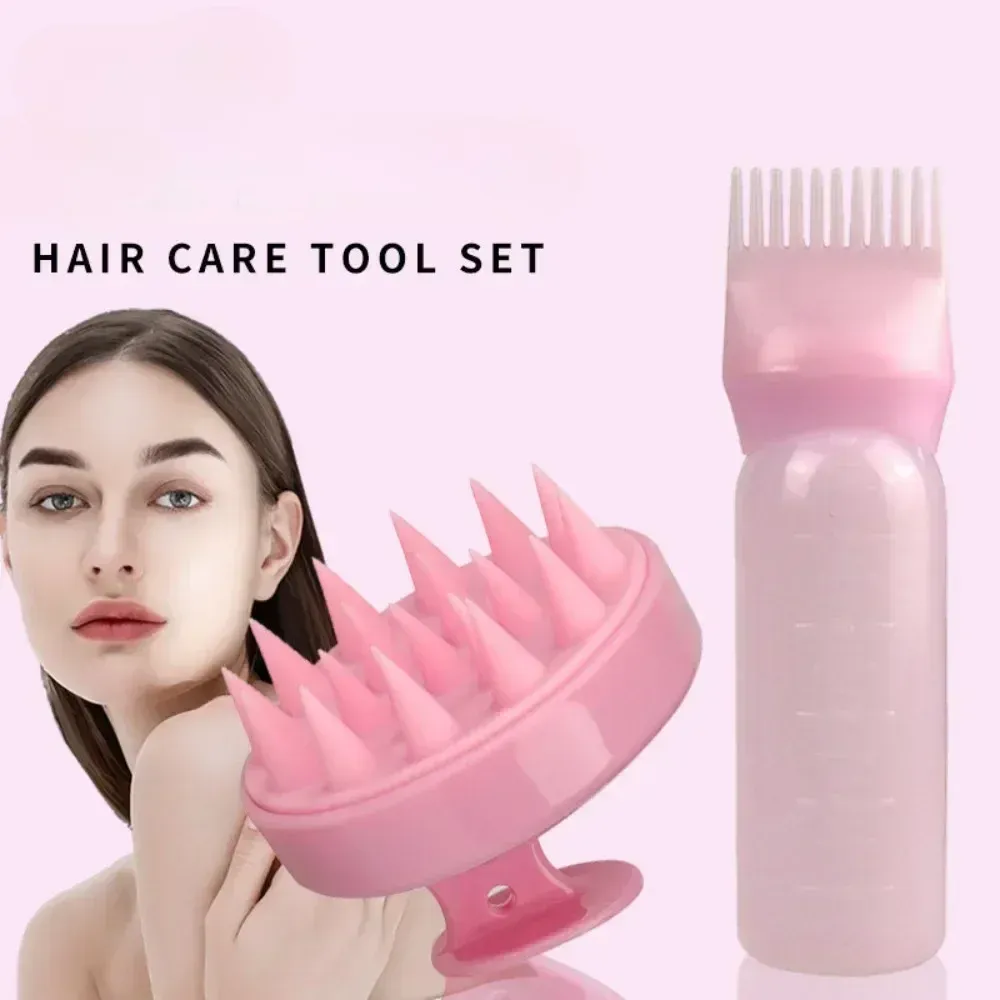 Brosse à shampoing en silicone avec peigne de massage du cuir chevelu, flacon applicateur pour coloration capillaire avec brosse, outil de coiffure pour salon, spécial perruques en cheveux naturels 2