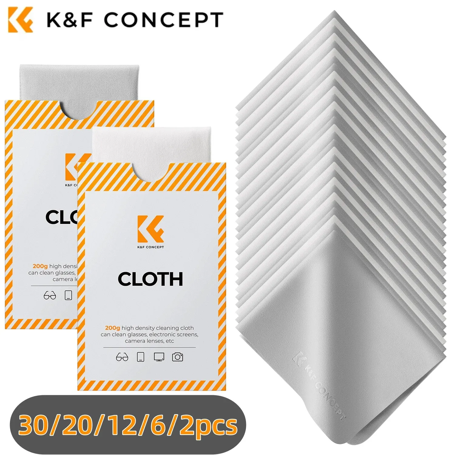 K&F Concept Chiffons de nettoyage en microfibre 6 x 7 pouces pour objectifs, lunettes et écrans - Image 1