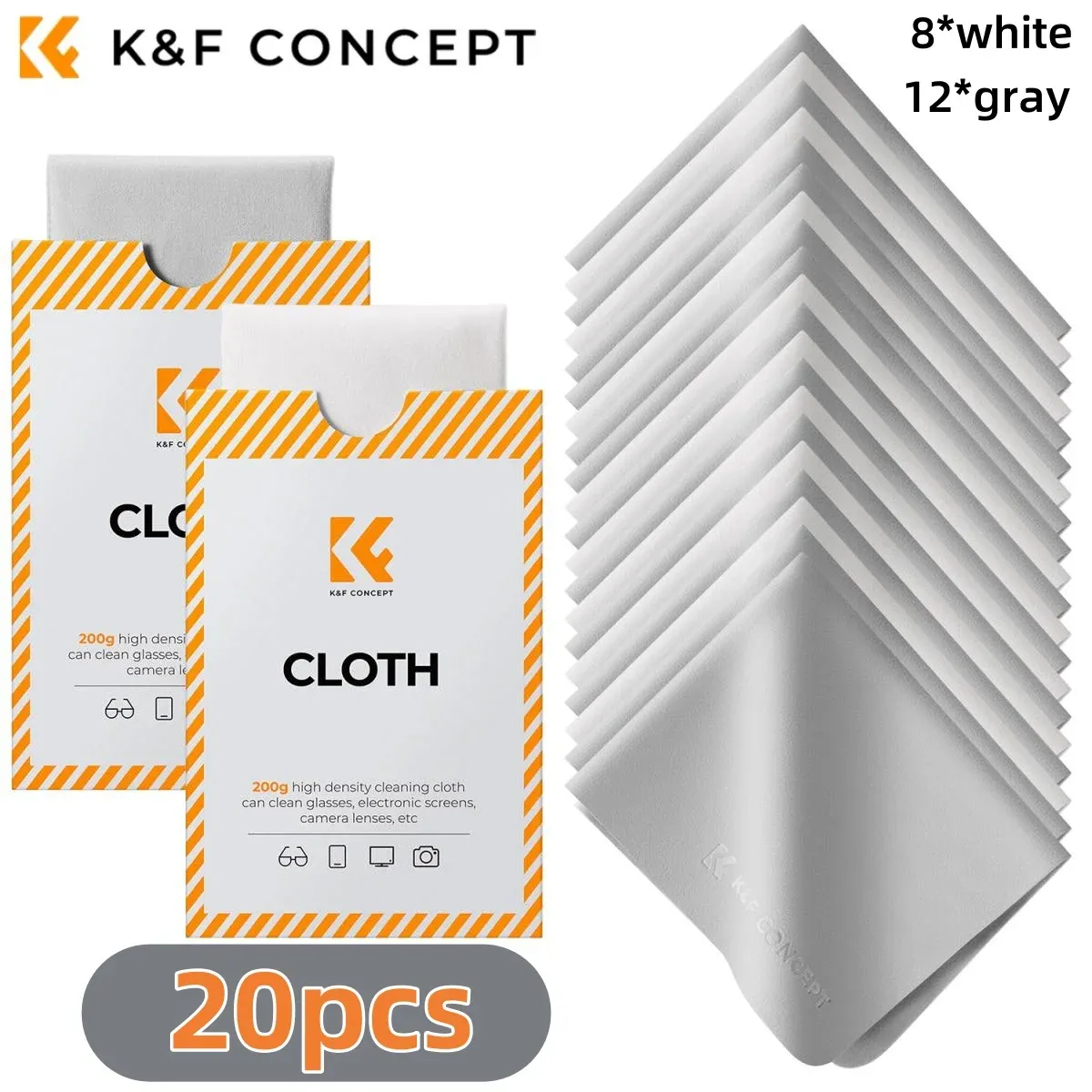 K&F Concept Chiffons de nettoyage en microfibre 6 x 7 pouces pour objectifs, lunettes et écrans 8