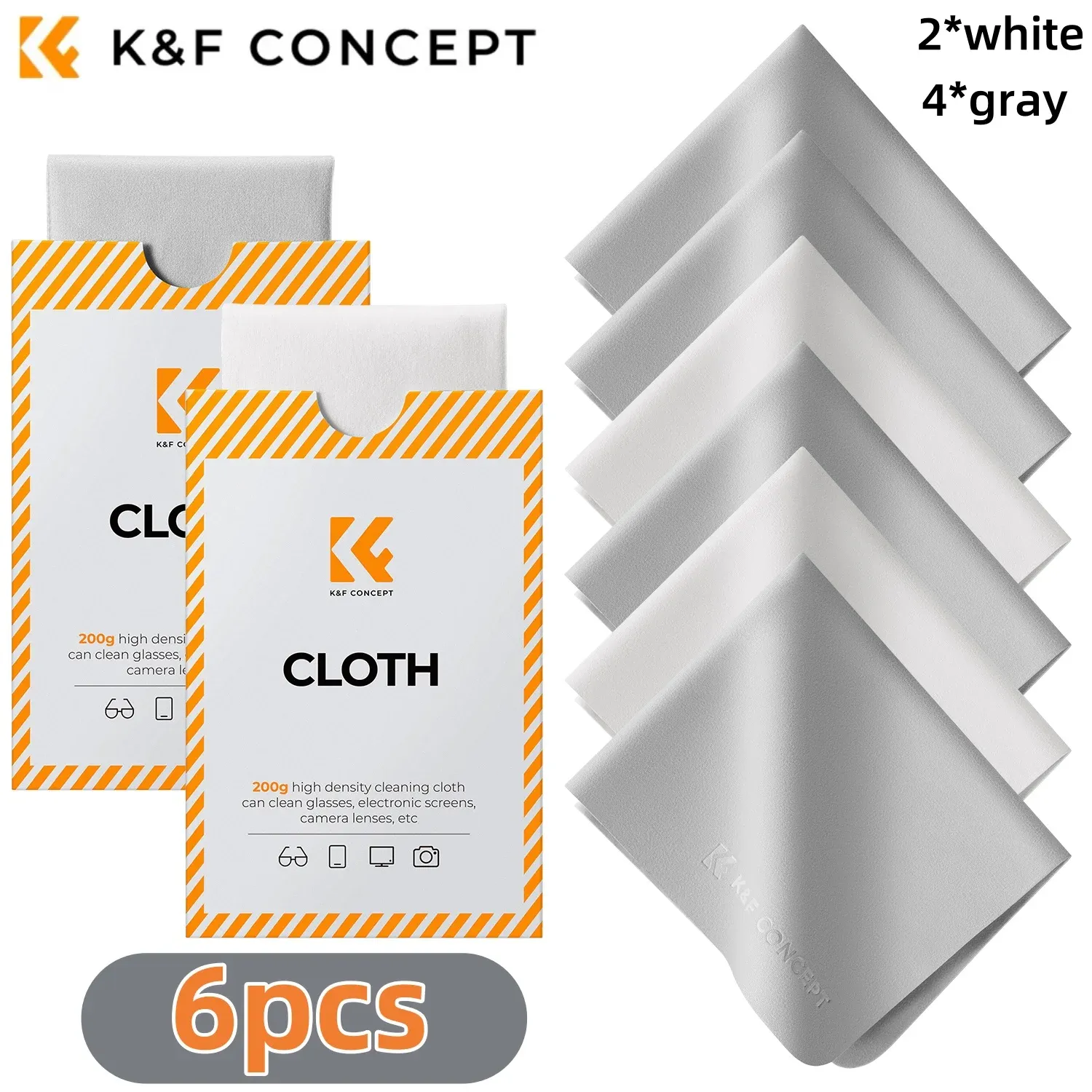 K&F Concept Chiffons de nettoyage en microfibre 6 x 7 pouces pour objectifs, lunettes et écrans 10
