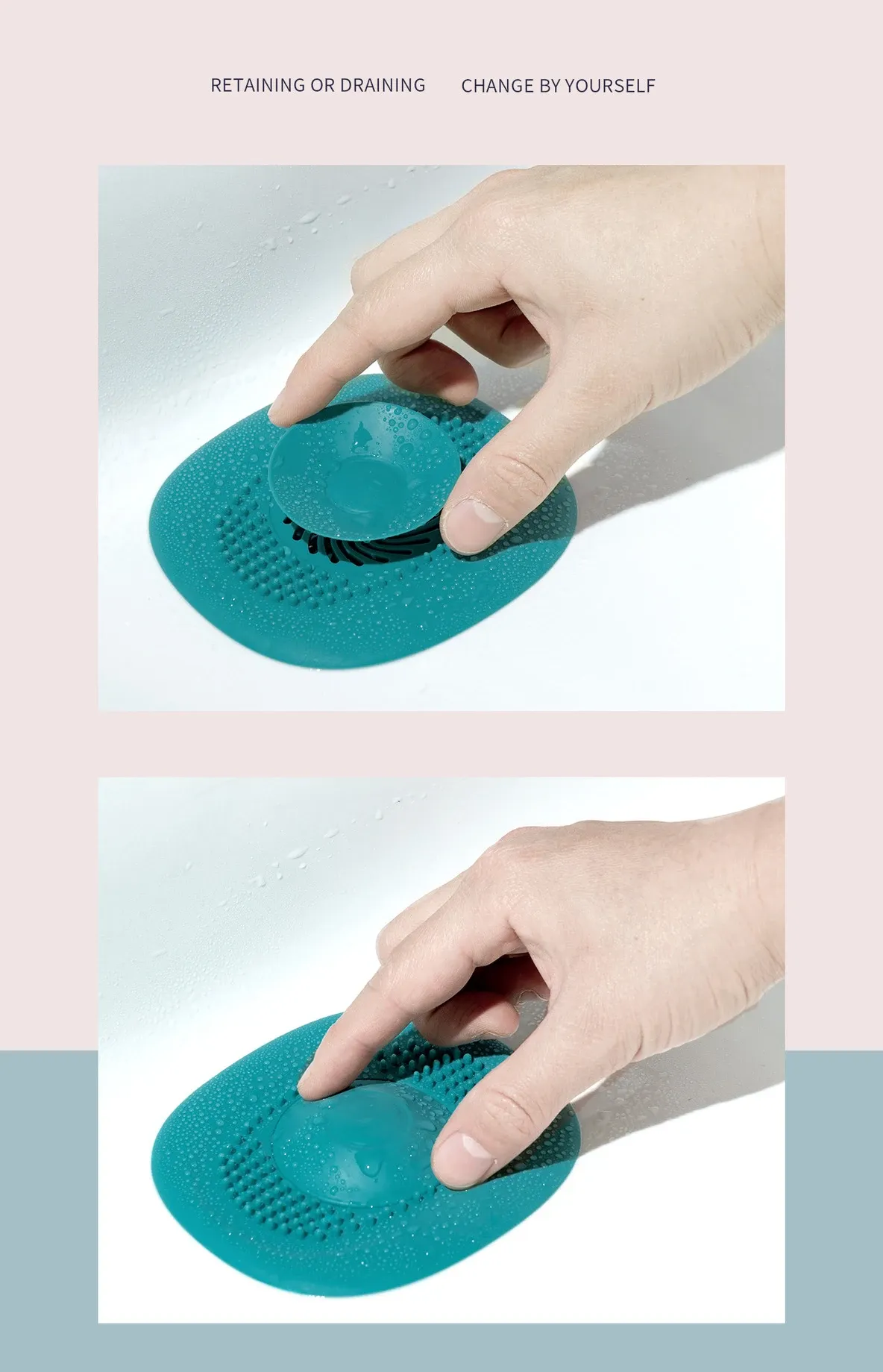 Couvre-vidange en silicone, mise en situation dans la salle de bain